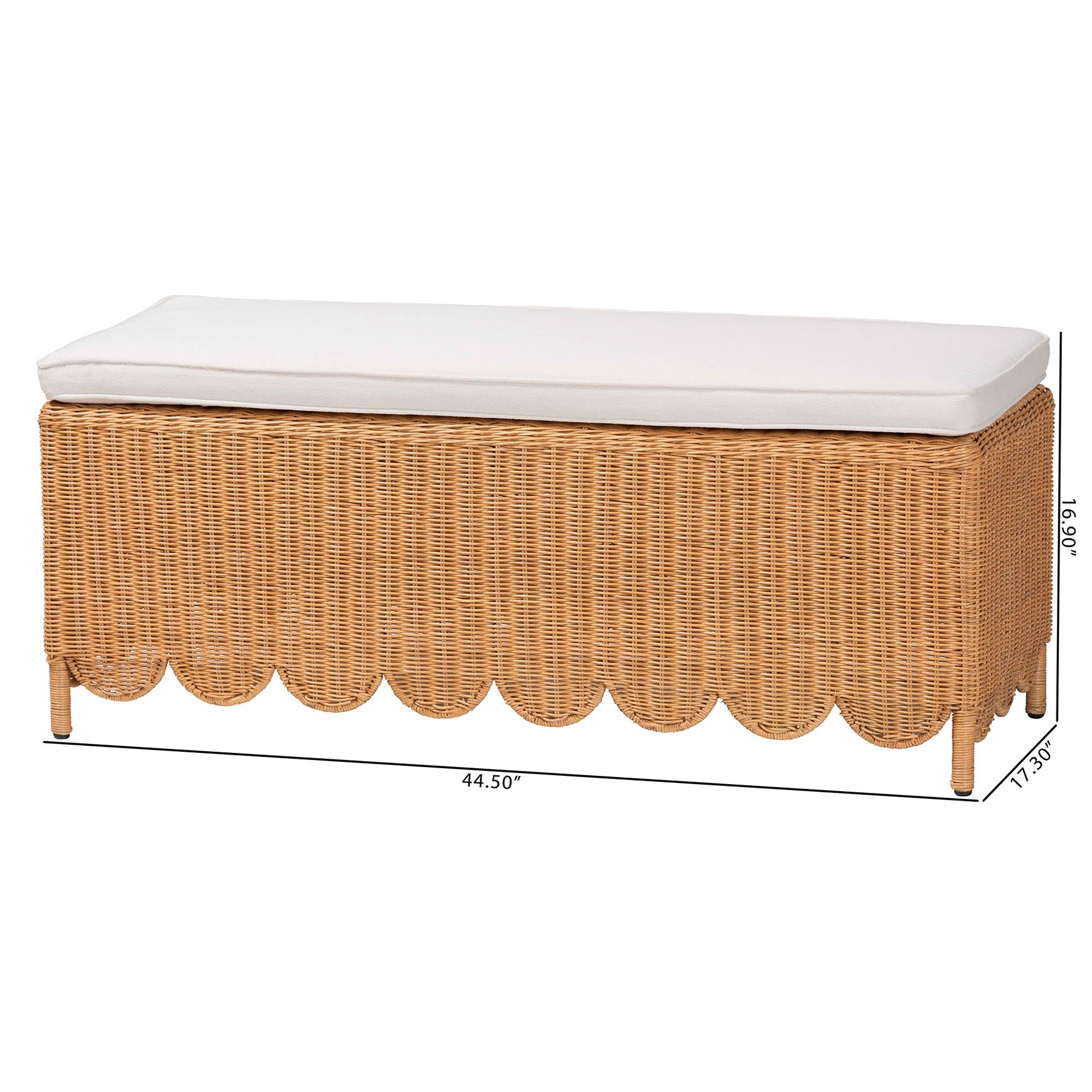 Bali & Pari Teresa Bohemian Light Honey Scalloped Rattan Ottoman