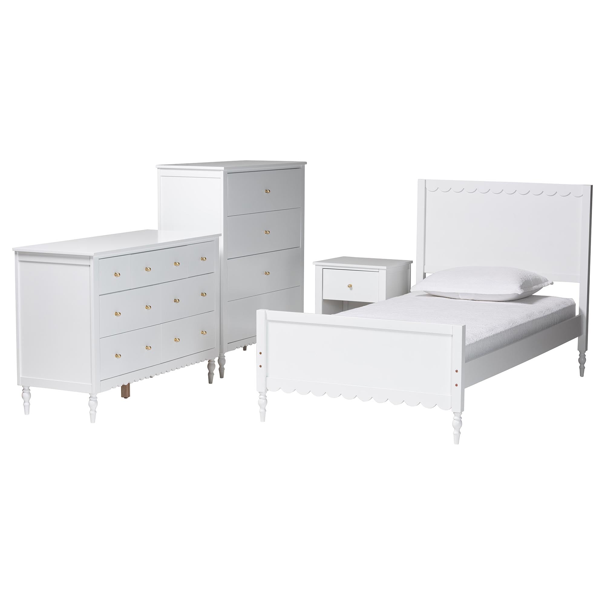 Roni Modern Wood 4-Piece Bedroom Set with Scalloped Edges