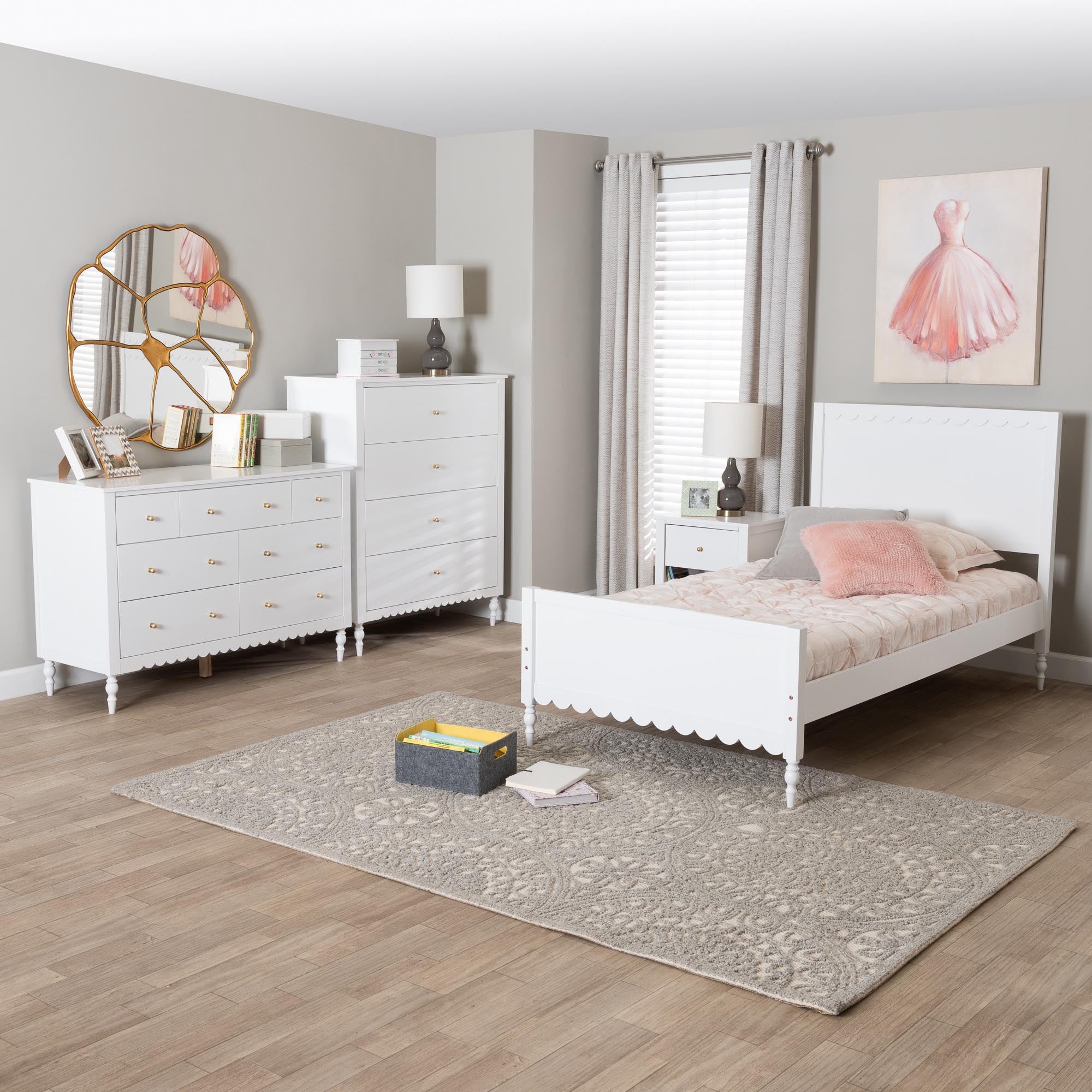 Roni Modern Wood 4-Piece Bedroom Set with Scalloped Edges