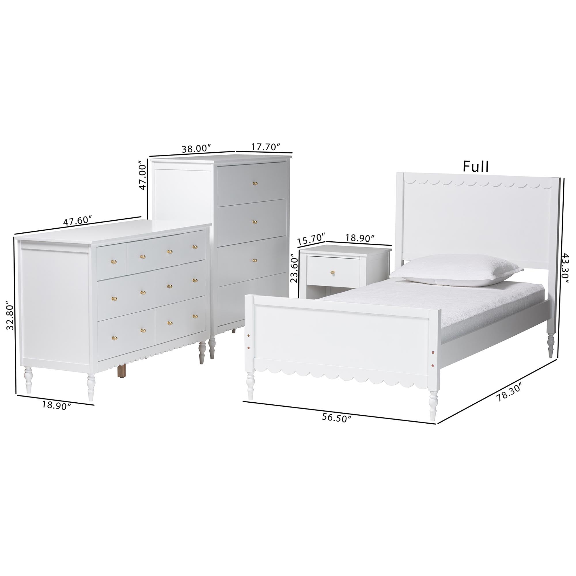 Roni Modern Wood 4-Piece Bedroom Set with Scalloped Edges
