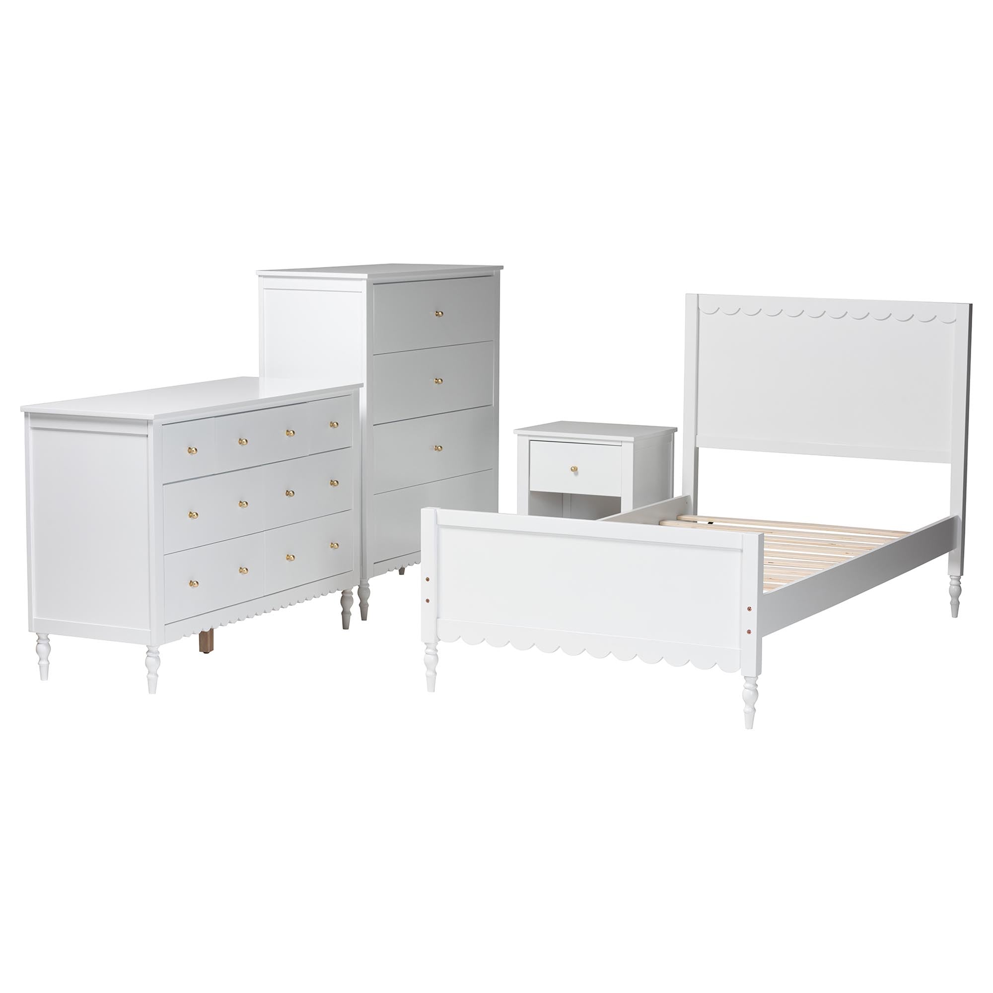 Roni Modern Wood 4-Piece Bedroom Set with Scalloped Edges