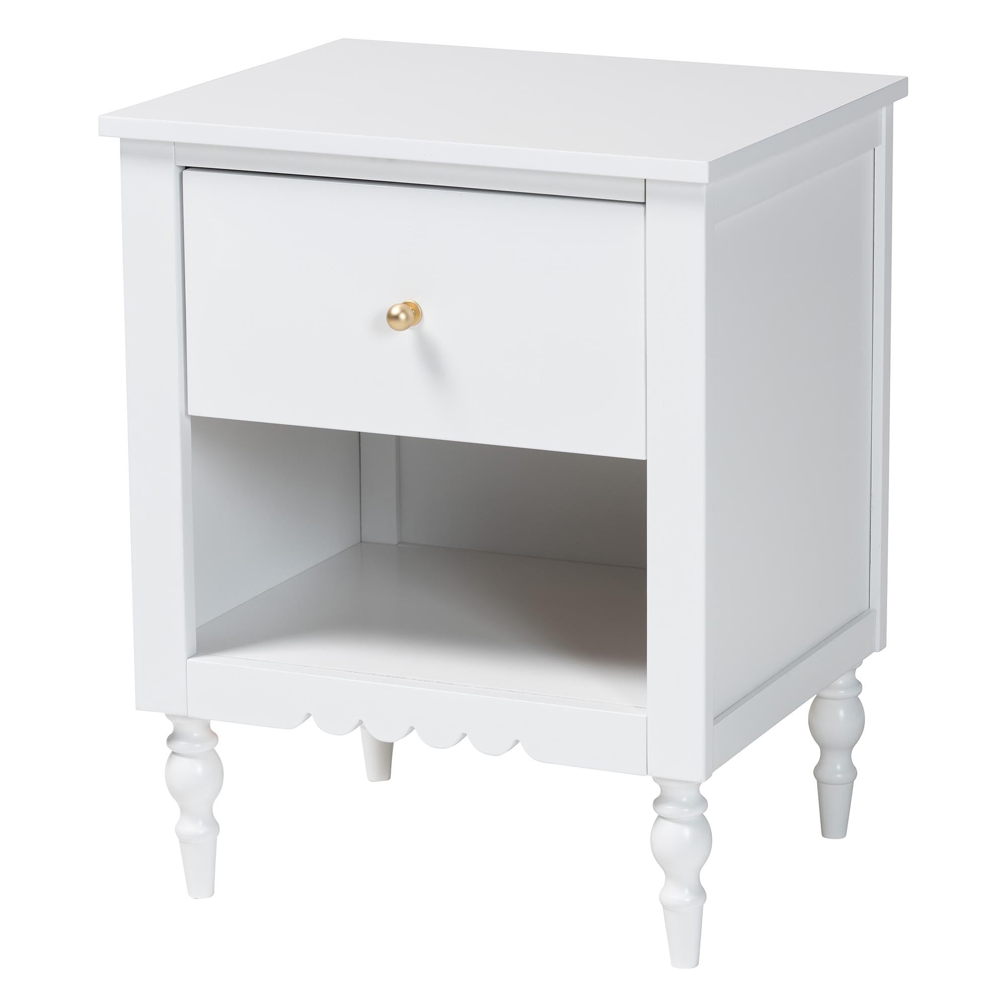 Roni Modern Wood 1-Drawer Nightstand with Scalloped Edges