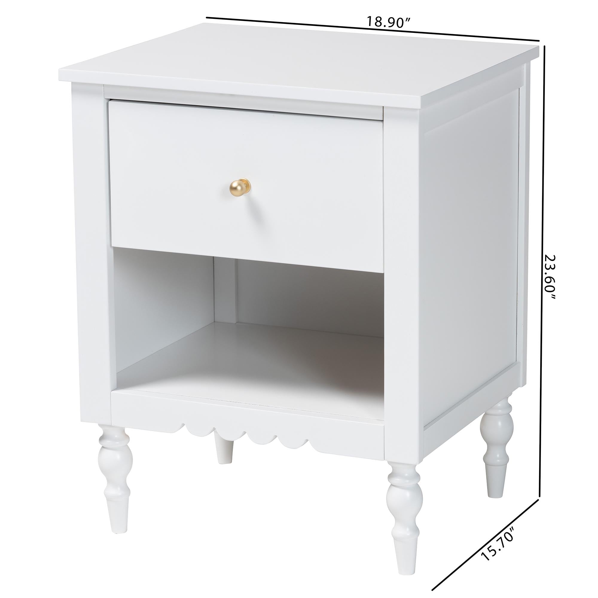 Roni Modern Wood 1-Drawer Nightstand with Scalloped Edges