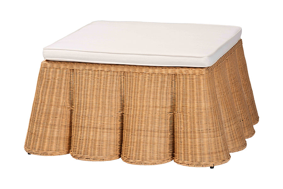 Bali & Pari Palm Scallop Rattan Ottoman