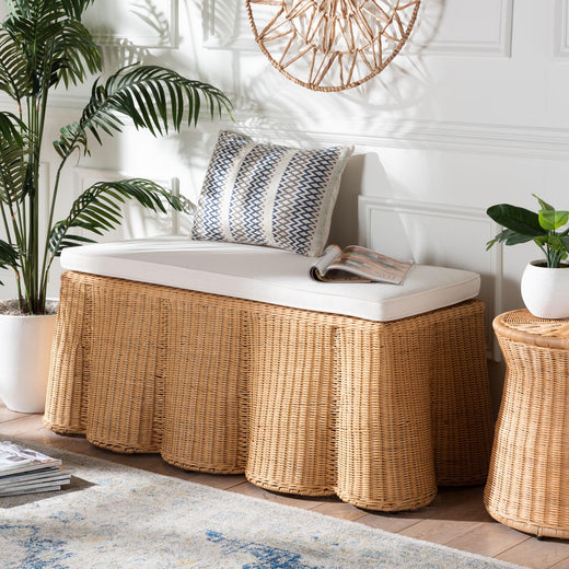 Bali & Pari Palm Scallop Rattan Ottoman