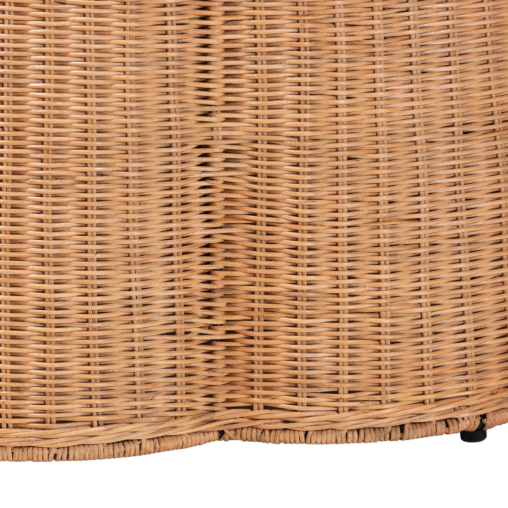 bali & pari Palm Scallop Rattan Ottoman with Cushion - Handwoven Wicker Accent Stool or Footrest for Living Room, Bedroom, or Sunroom, Coastal Boho Style, 32" Round