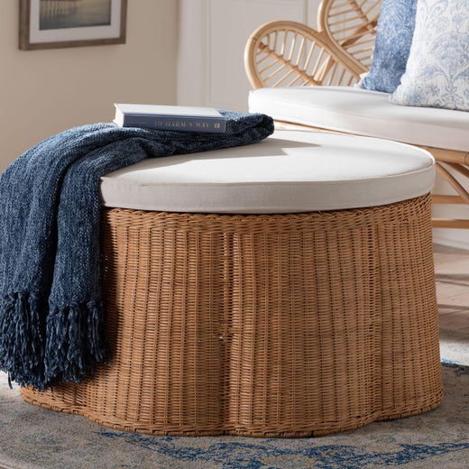 Bali & Pari Palm Scallop Rattan Ottoman