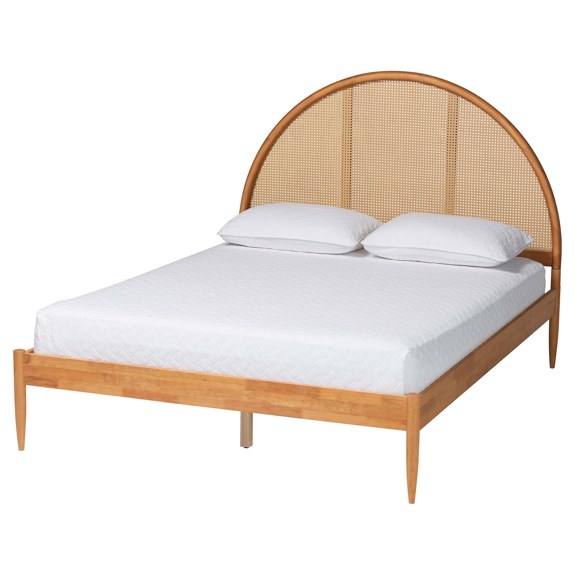 Wrenley Japandi Wood Bed with Antique Rattan