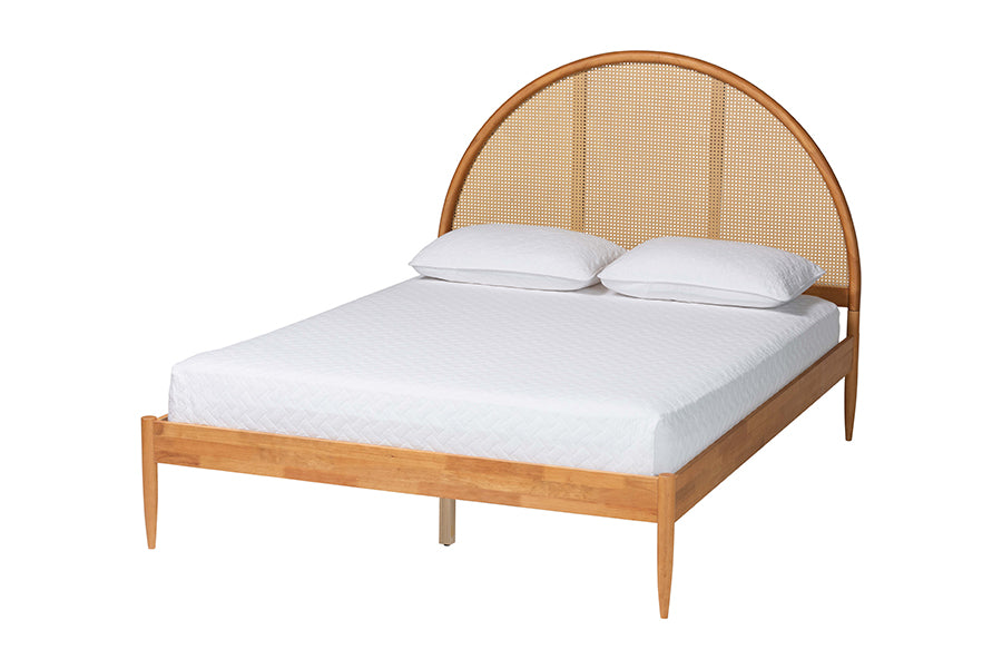 Wrenley Japandi Wood Bed with Antique Rattan