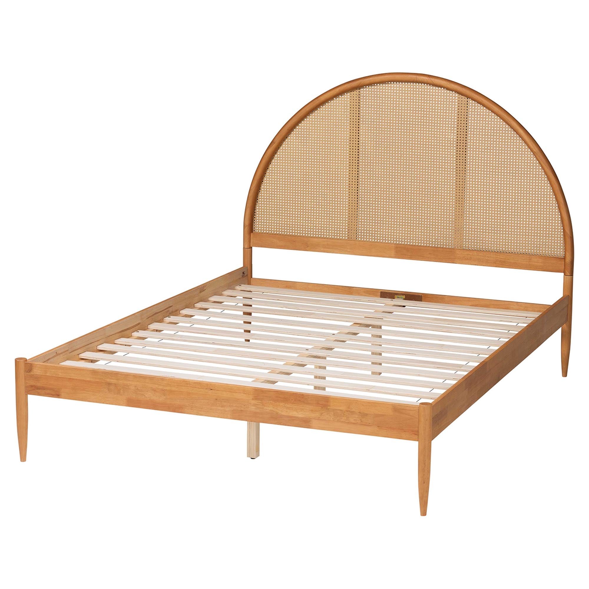Wrenley Japandi Wood Bed with Antique Rattan