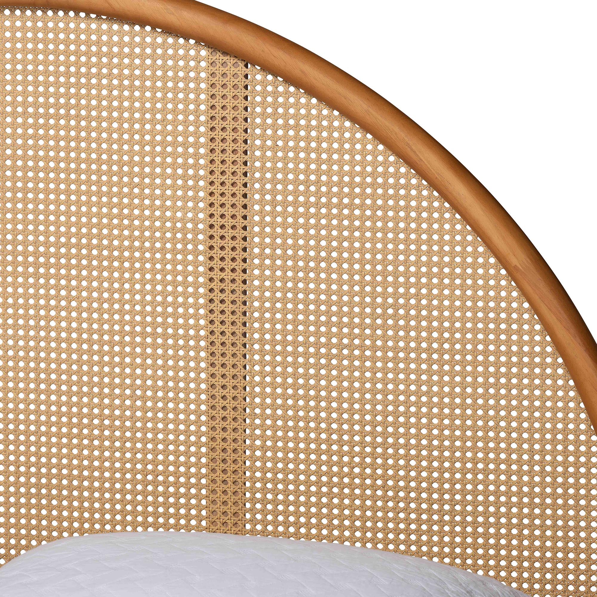 Wrenley Japandi Wood Bed with Antique Rattan