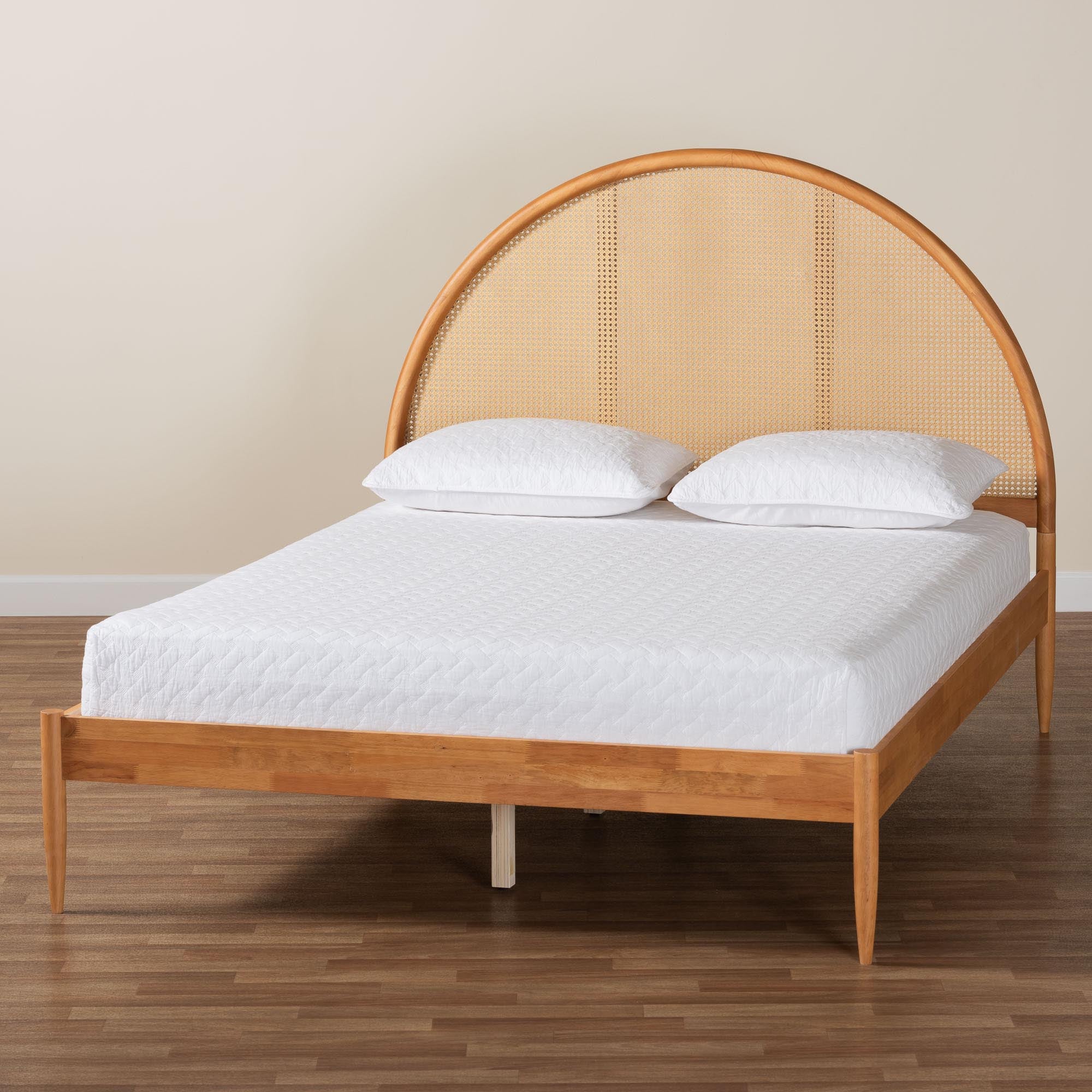 Wrenley Japandi Wood Bed with Antique Rattan