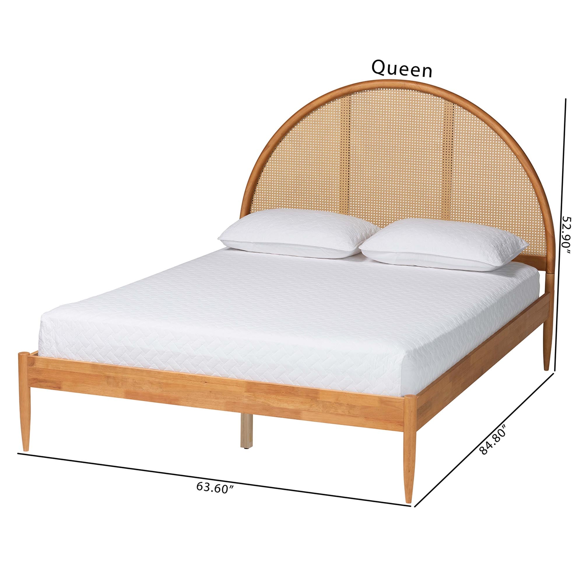 Wrenley Japandi Wood Bed with Antique Rattan