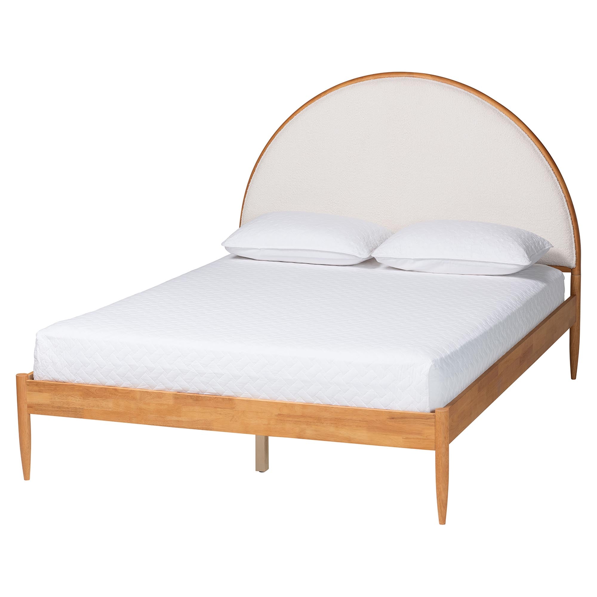 Dawson Japandi Cream Teddy Fabric and Wood Bed