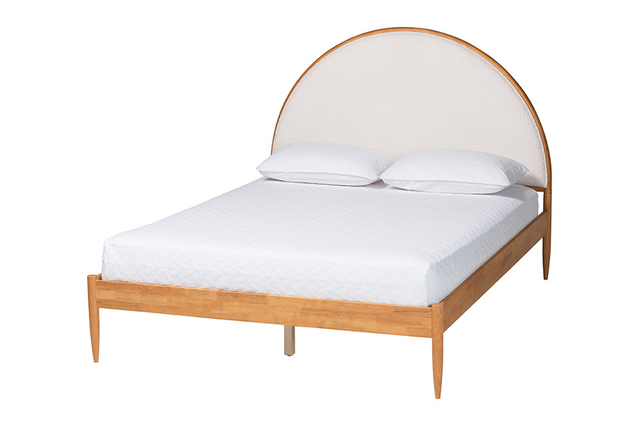 Dawson Japandi Cream Teddy Fabric and Wood Bed