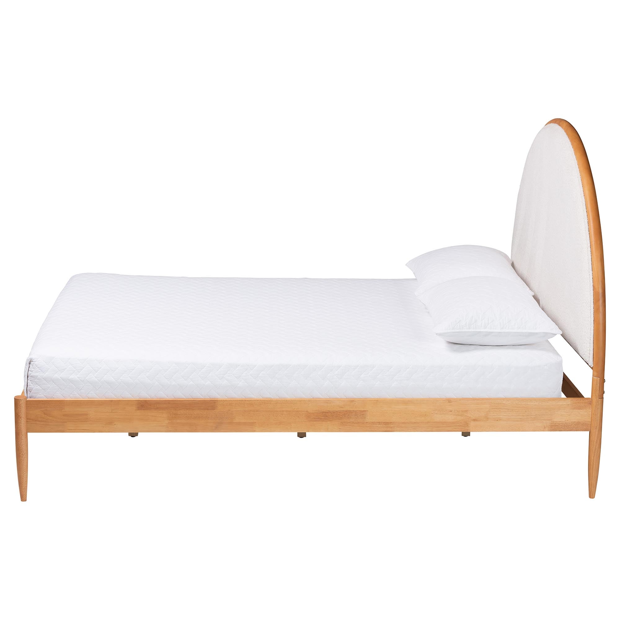 Dawson Japandi Cream Teddy Fabric and Wood Bed