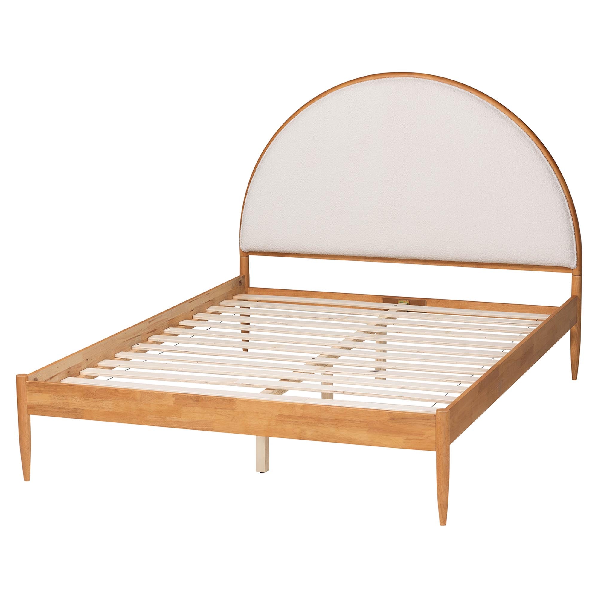 Dawson Japandi Cream Teddy Fabric and Wood Bed