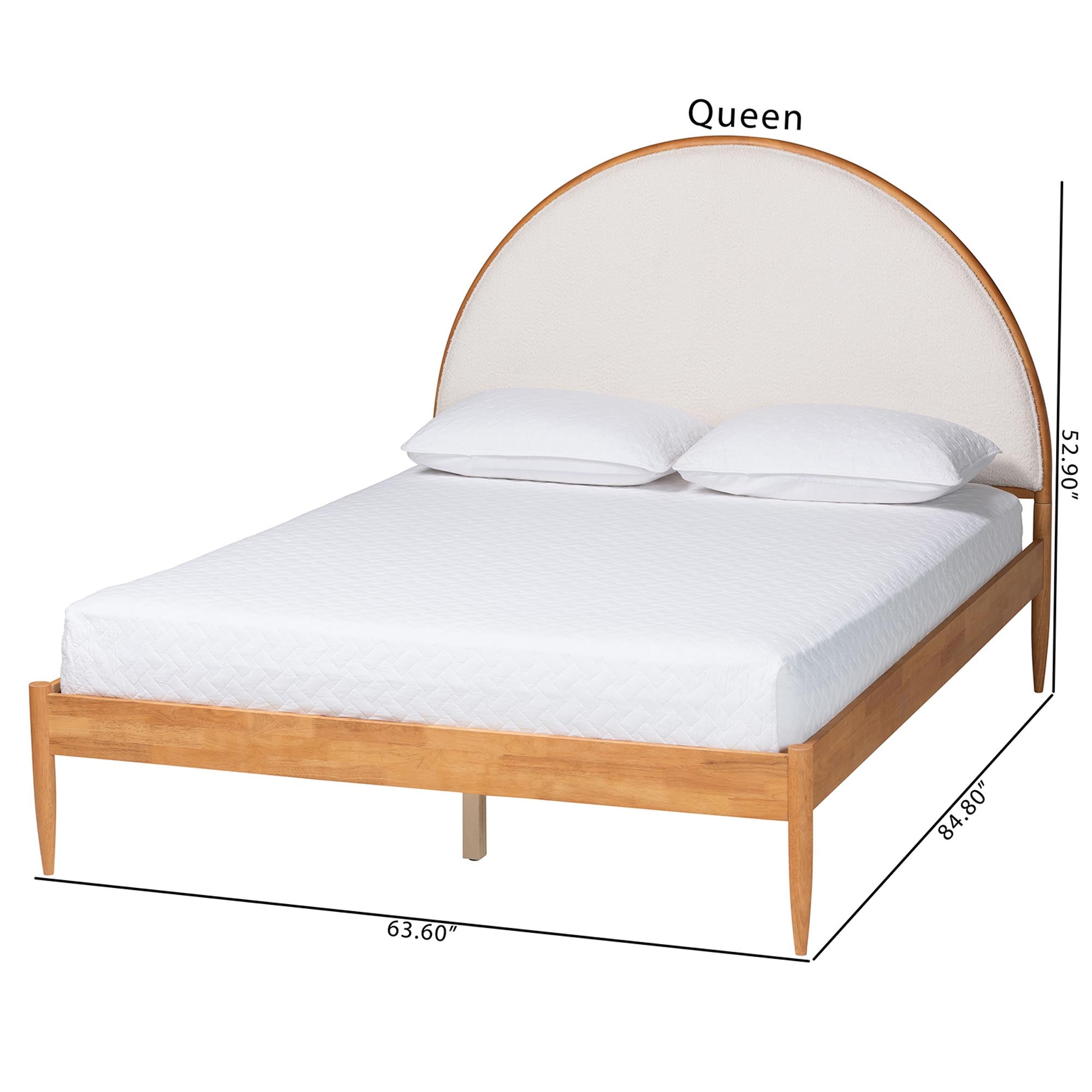 Dawson Japandi Cream Teddy Fabric and Wood Bed