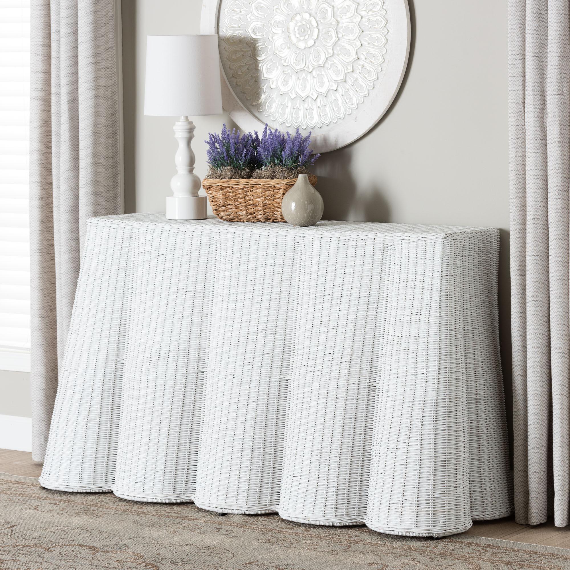 bali & pari Palm Bohemian Scallop Rattan Console Table