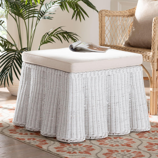 Bali & Pari Palm Bohemian Scallop Rattan Ottoman