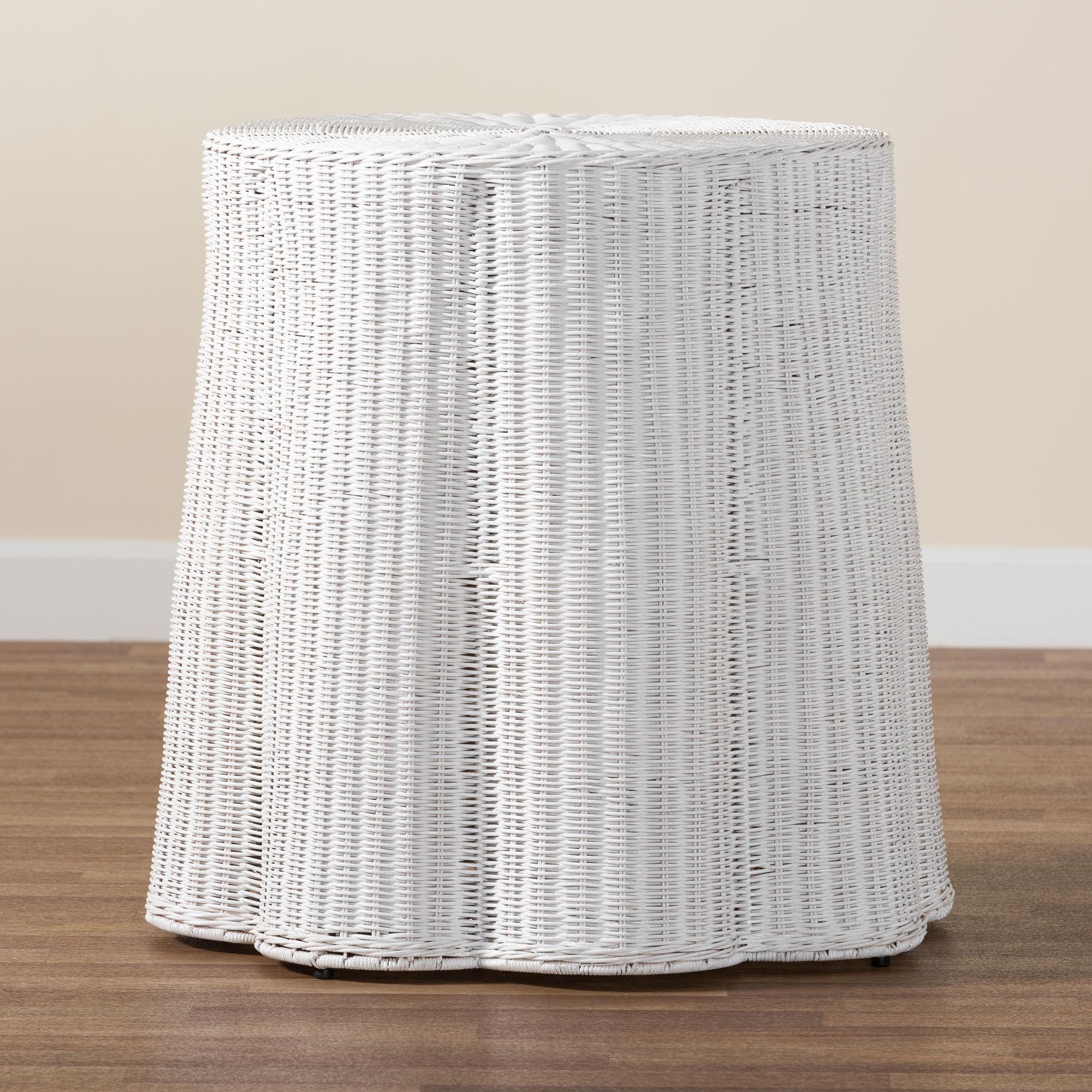 Bali & Pari Palm Bohemian Scalloped Rattan Console Table