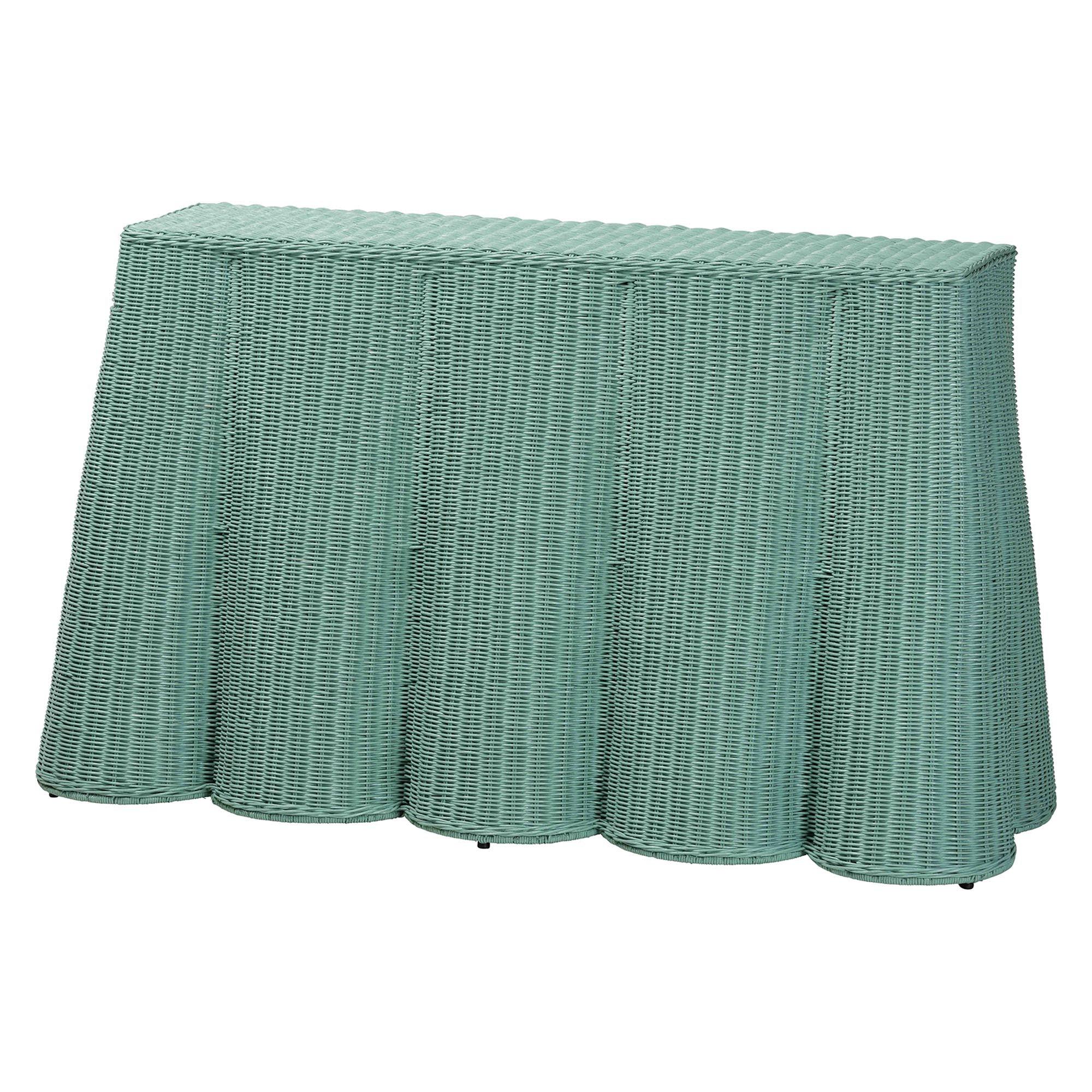 bali & pari Palm Bohemian Seafoam Scallop Rattan Console Table
