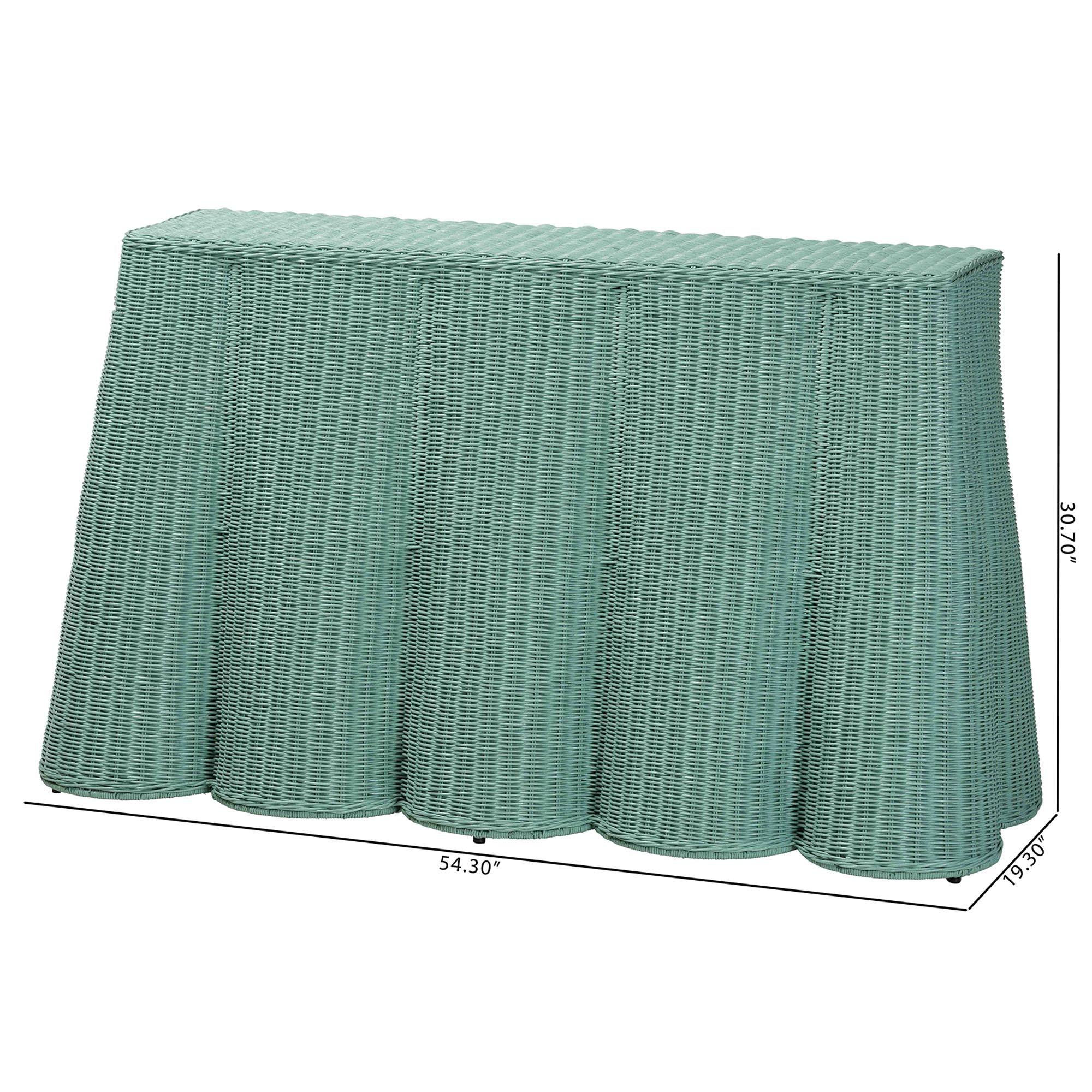 bali & pari Palm Bohemian Seafoam Scallop Rattan Console Table