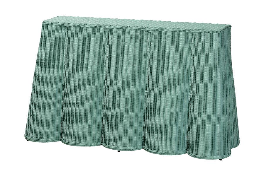 bali & pari Palm Bohemian Seafoam Scallop Rattan Console Table