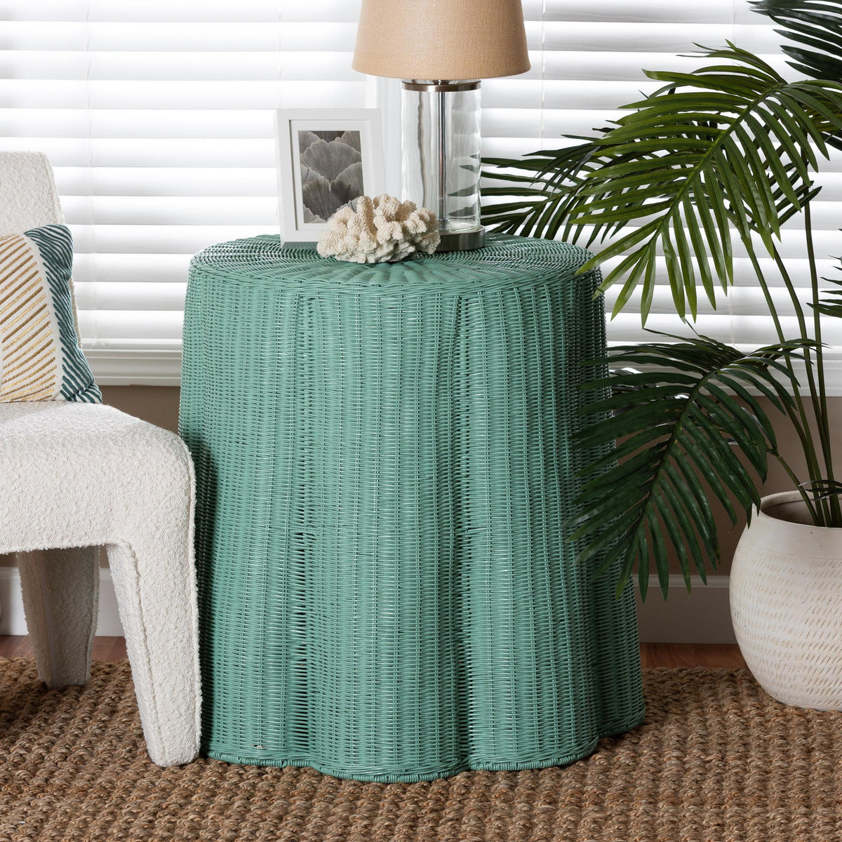 Bali & Pari Palm Scallop Rattan Console Table