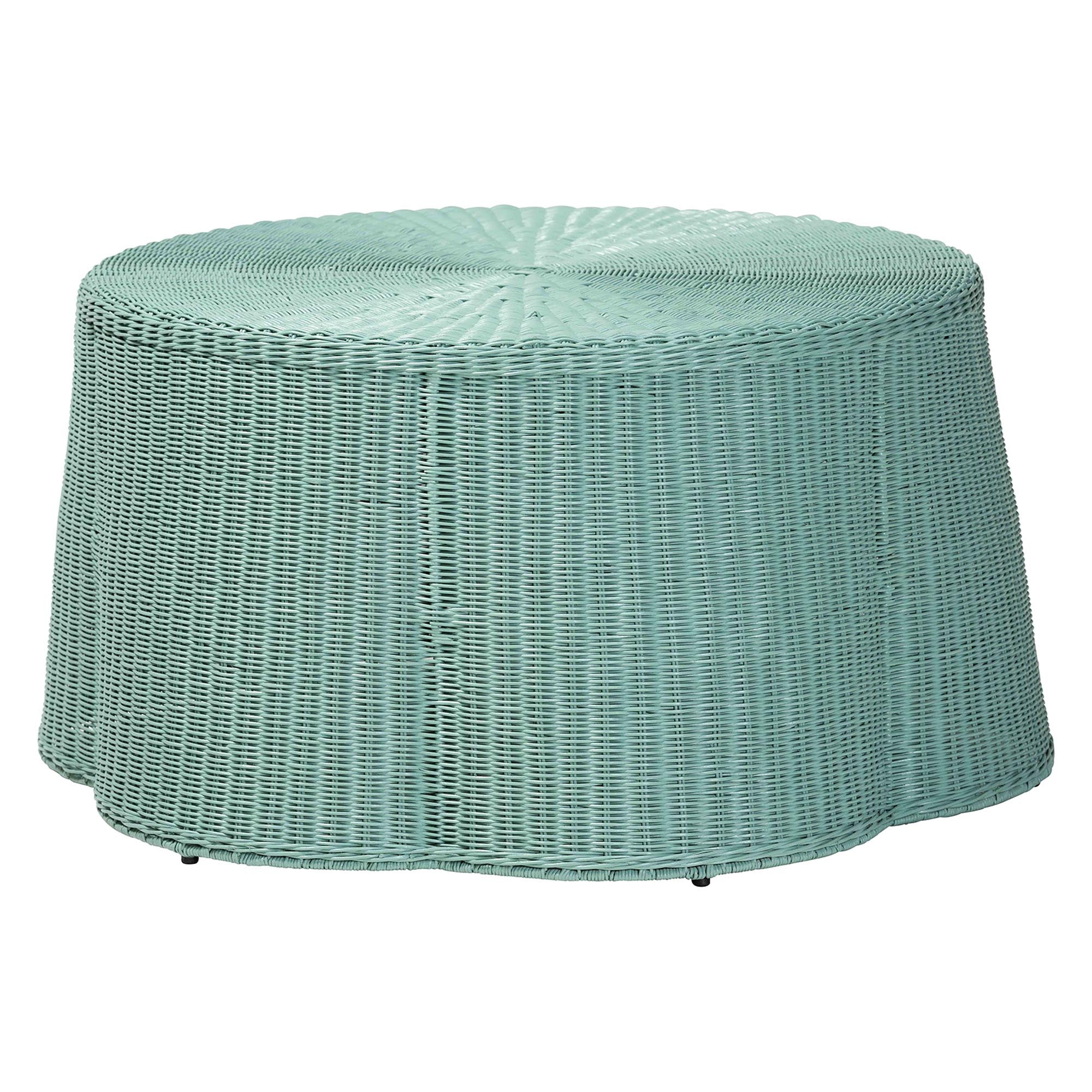Bali & Pari Palm Bohemian Seafoam Scalloped Rattan Coffee Table