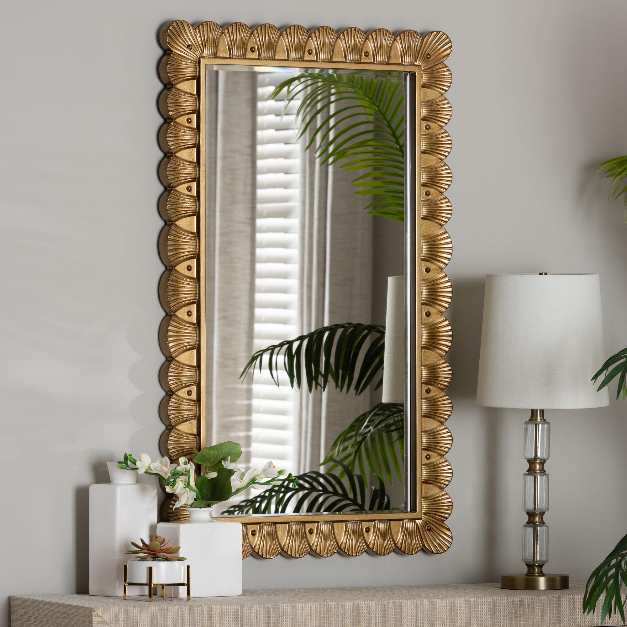Vadim Wood Accent Mirror with Seashell Border