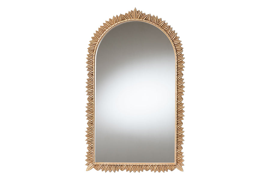 Caitlin Finished Wood Arch Accent Wall Mirror with Carved Leaf Border