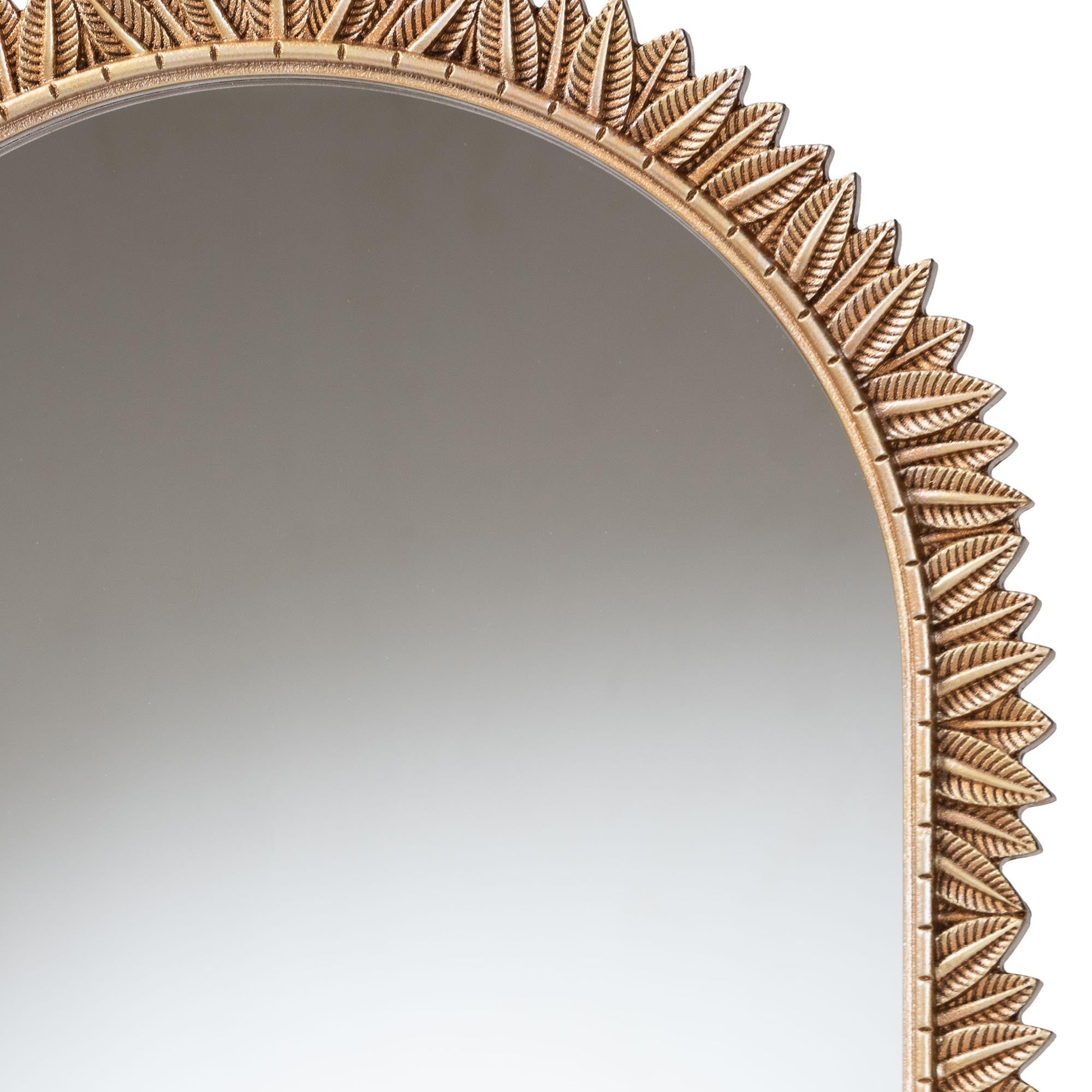 Caitlin Finished Wood Arch Accent Wall Mirror with Carved Leaf Border