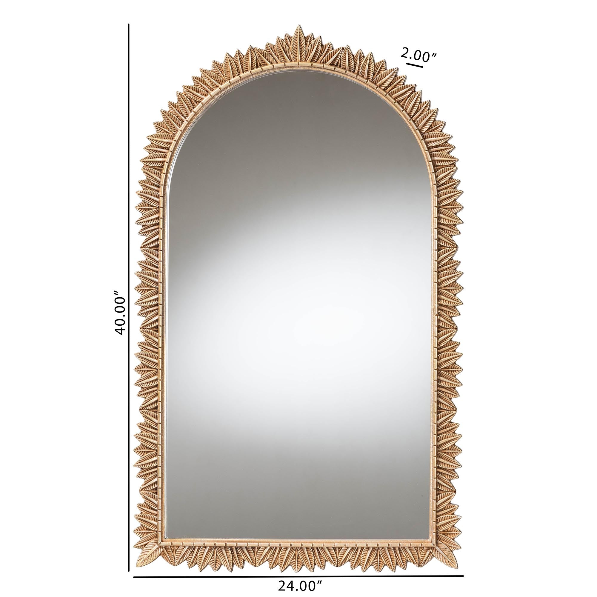 Caitlin Finished Wood Arch Accent Wall Mirror with Carved Leaf Border