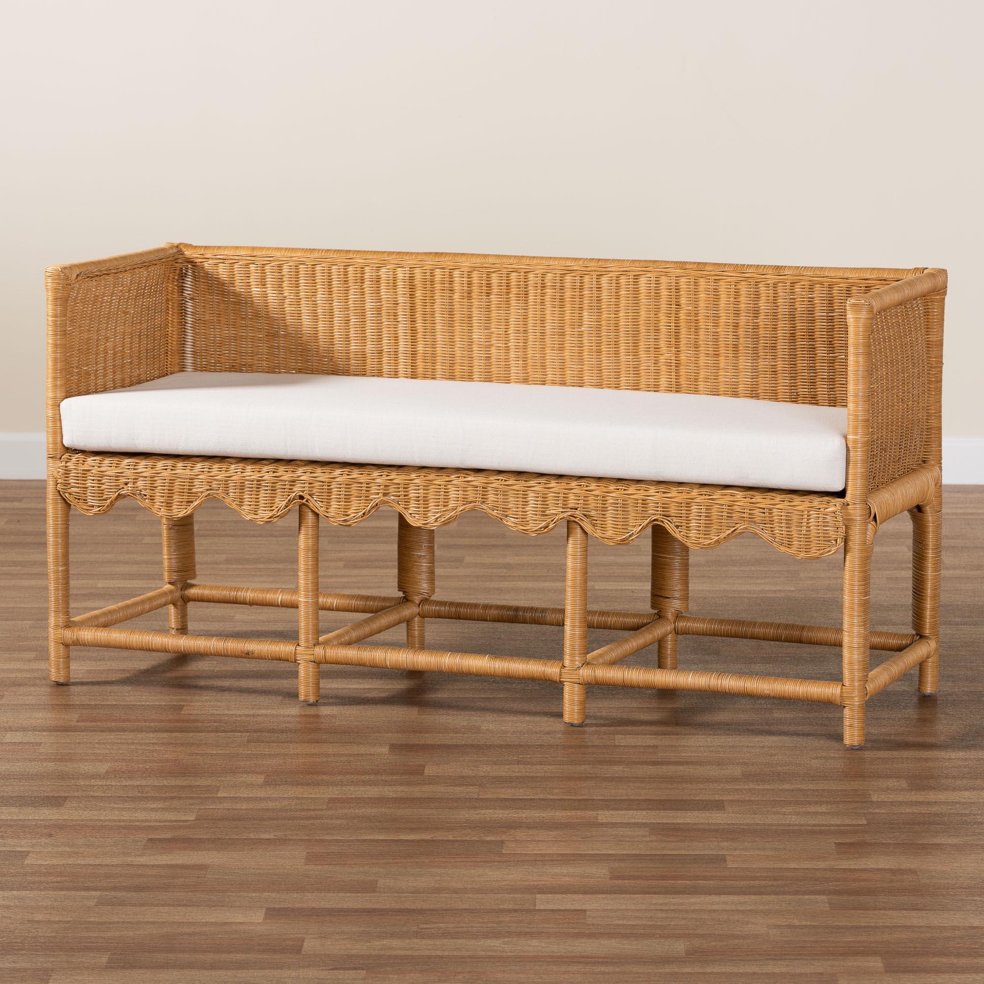 bali & pari Seranay Bohemian Scallop Light Honey Rattan Accent Bench