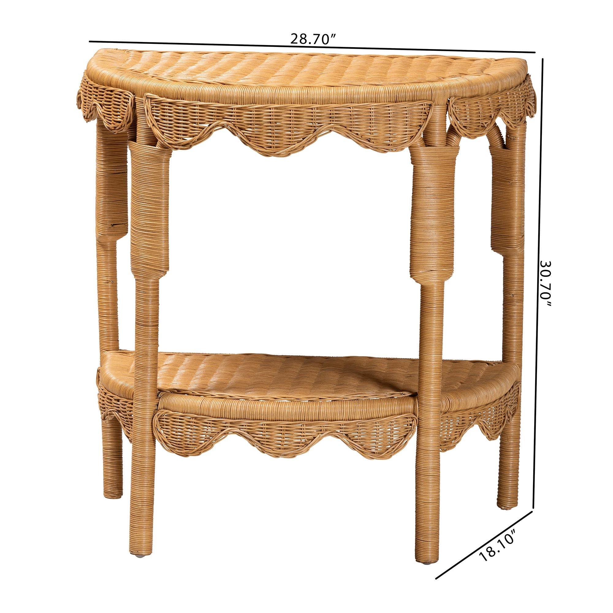 bali & pari Paisley Bohemian Scallop Light Honey Rattan Console Table