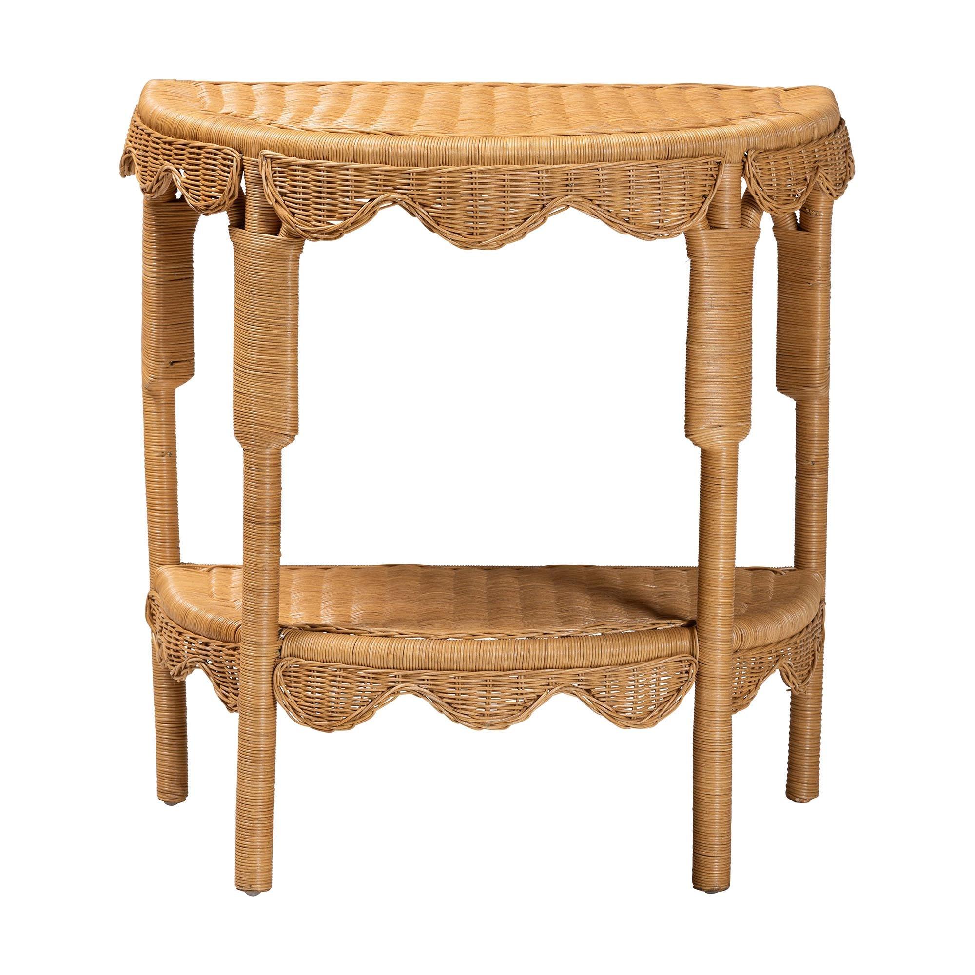 bali & pari Paisley Bohemian Scallop Light Honey Rattan Console Table