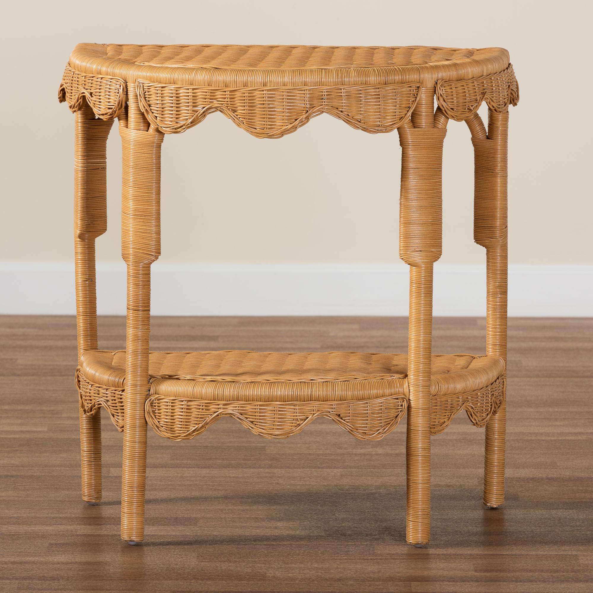 bali & pari Paisley Bohemian Scallop Light Honey Rattan Console Table