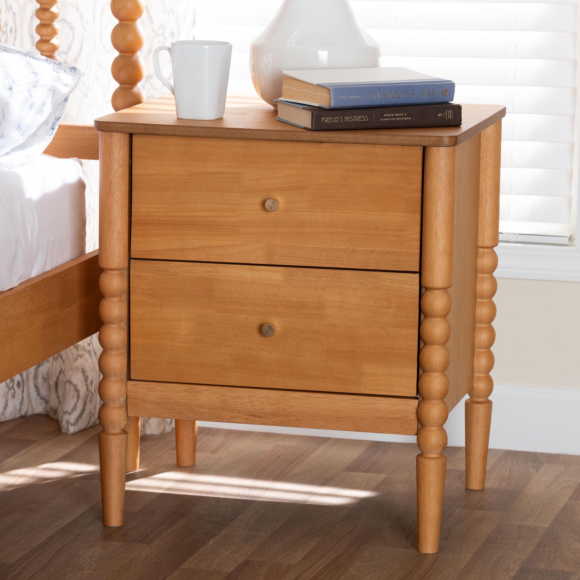 Lucera Mid-Century 2-Drawer Bobbin Nightstand