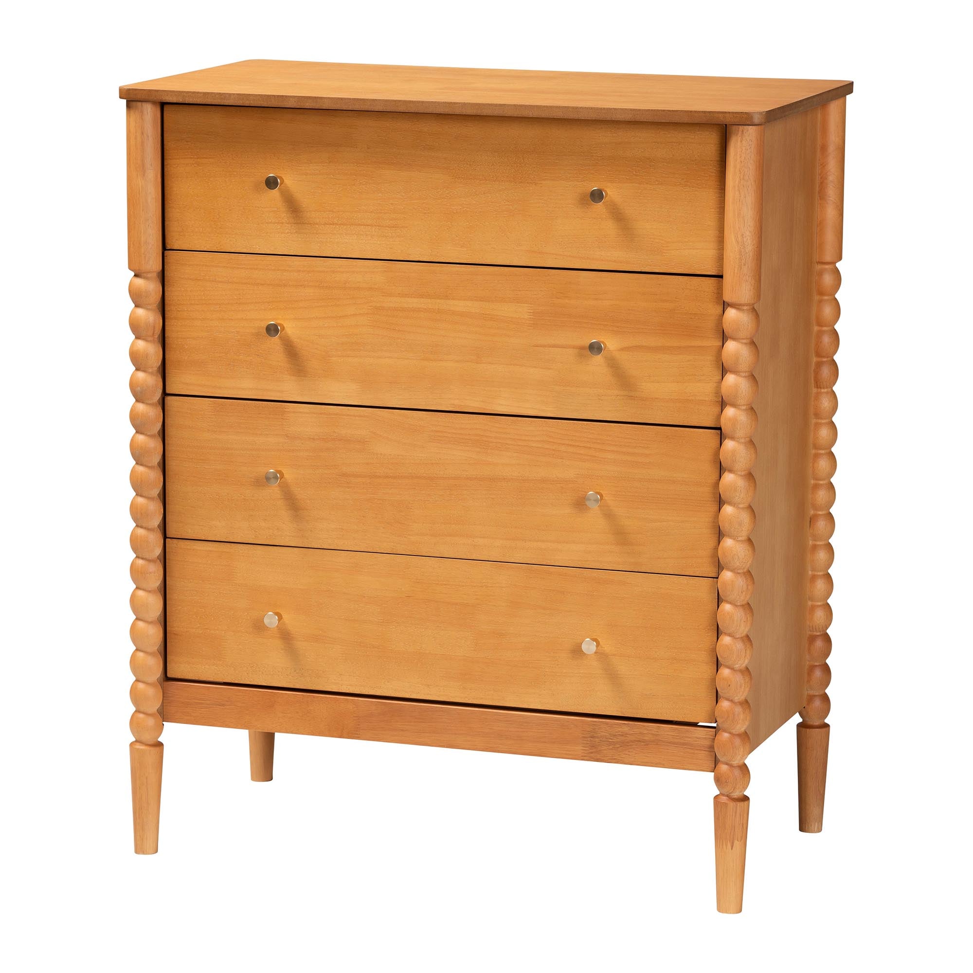 Lucera Mid-Century Bobbin Wood 4-Drawer Chest