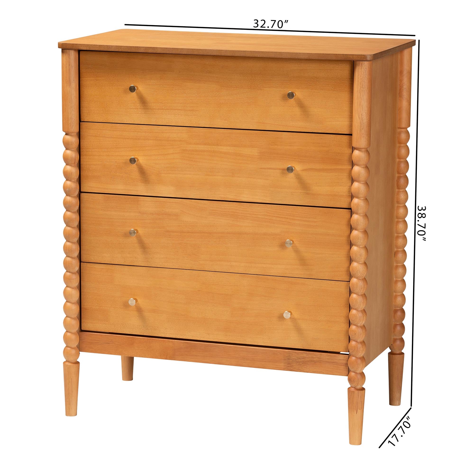 Lucera Mid-Century Bobbin Wood 4-Drawer Chest