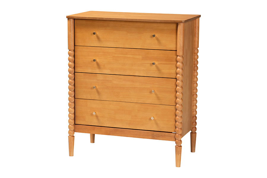 Lucera Mid-Century Bobbin Wood 4-Drawer Chest
