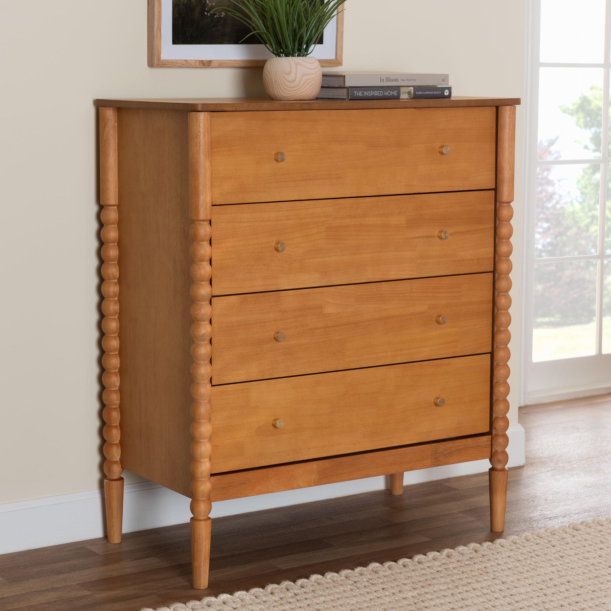 Lucera Mid-Century Bobbin Wood 4-Drawer Chest