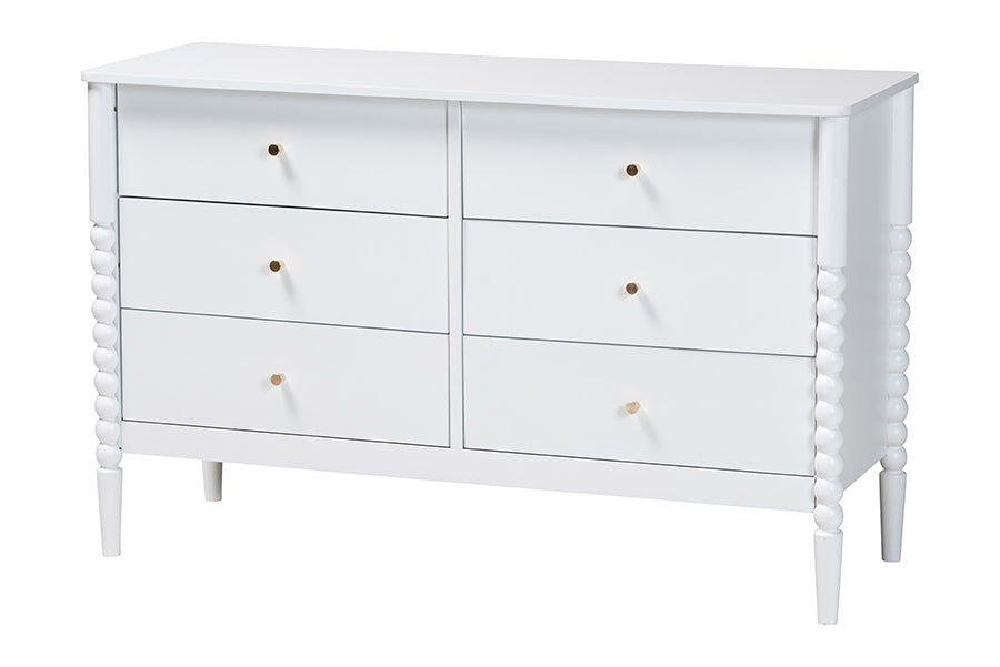 Lucera Mid-Century Bobbin Wood 6-Drawer Dresser