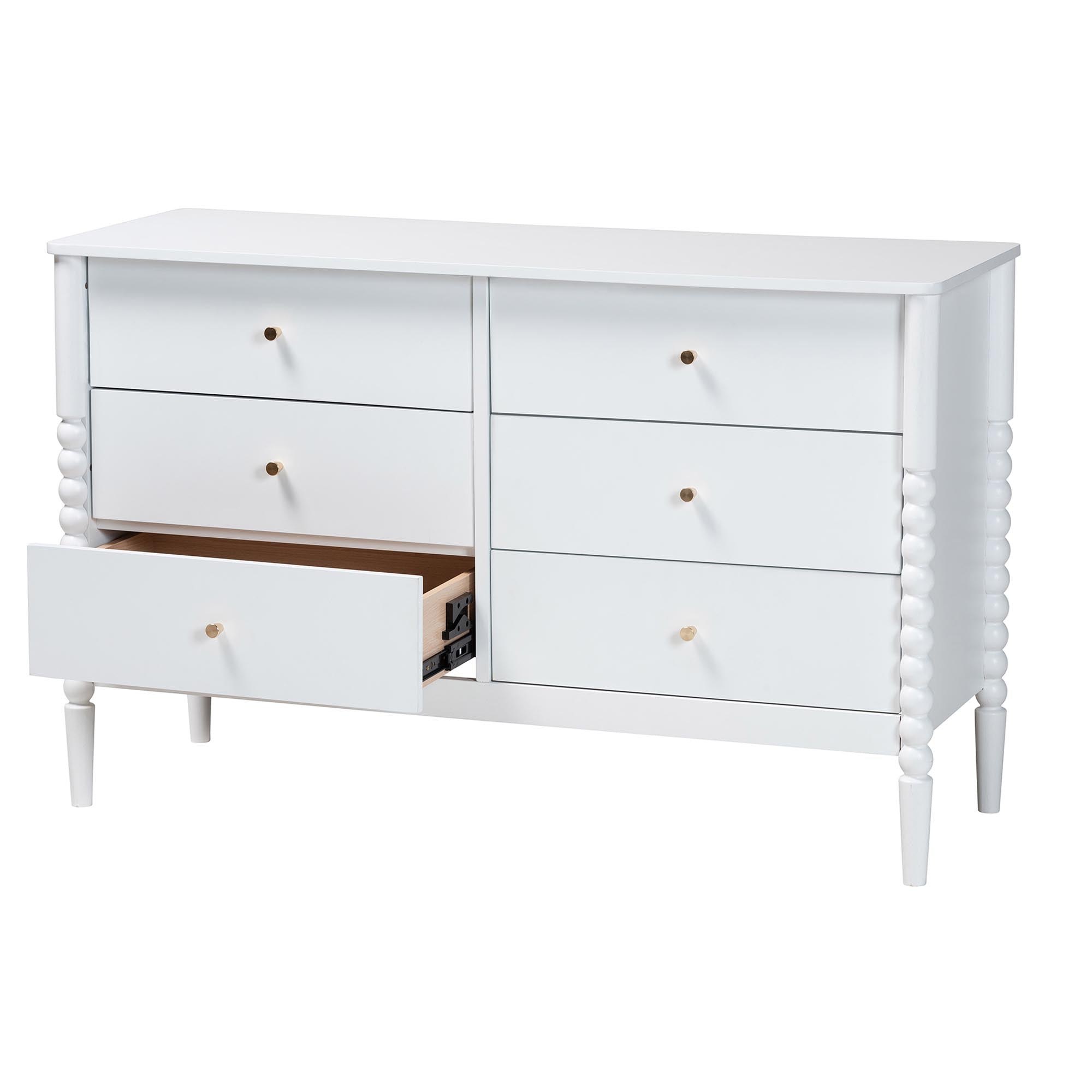 Lucera Mid-Century Bobbin Wood 6-Drawer Dresser
