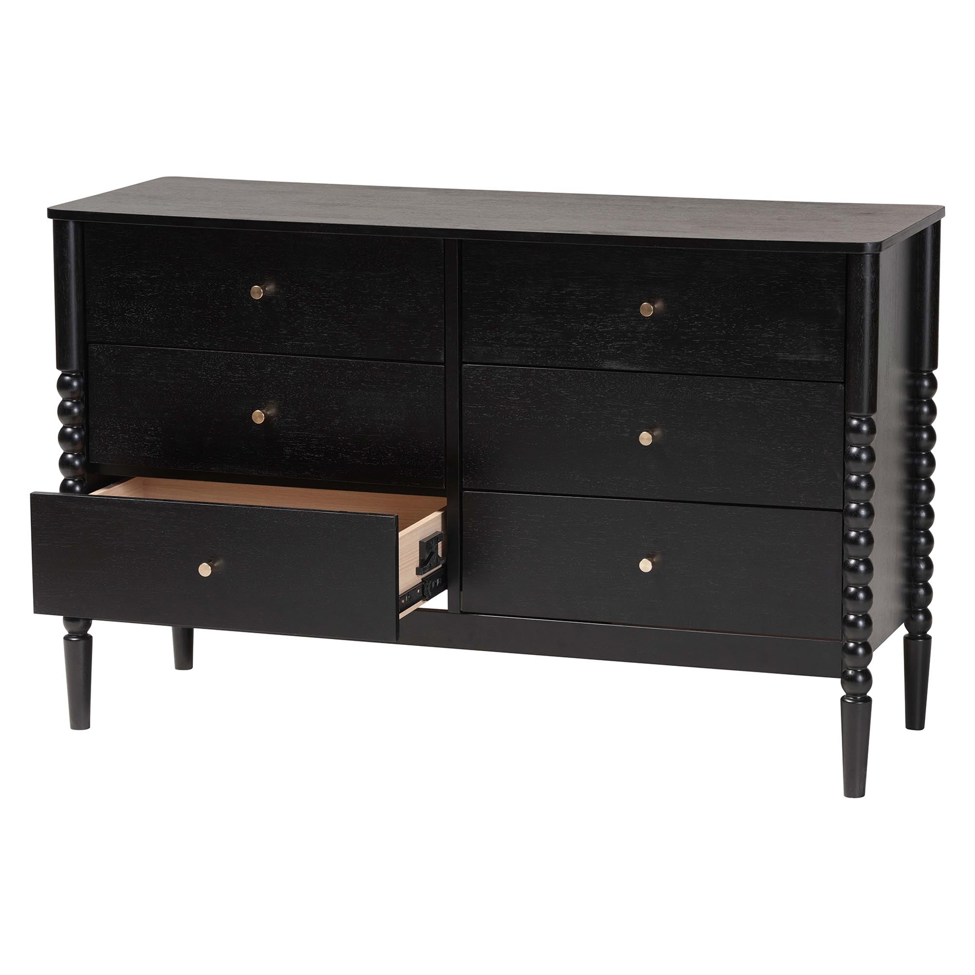 Lucera Mid-Century Bobbin Wood 6-Drawer Dresser