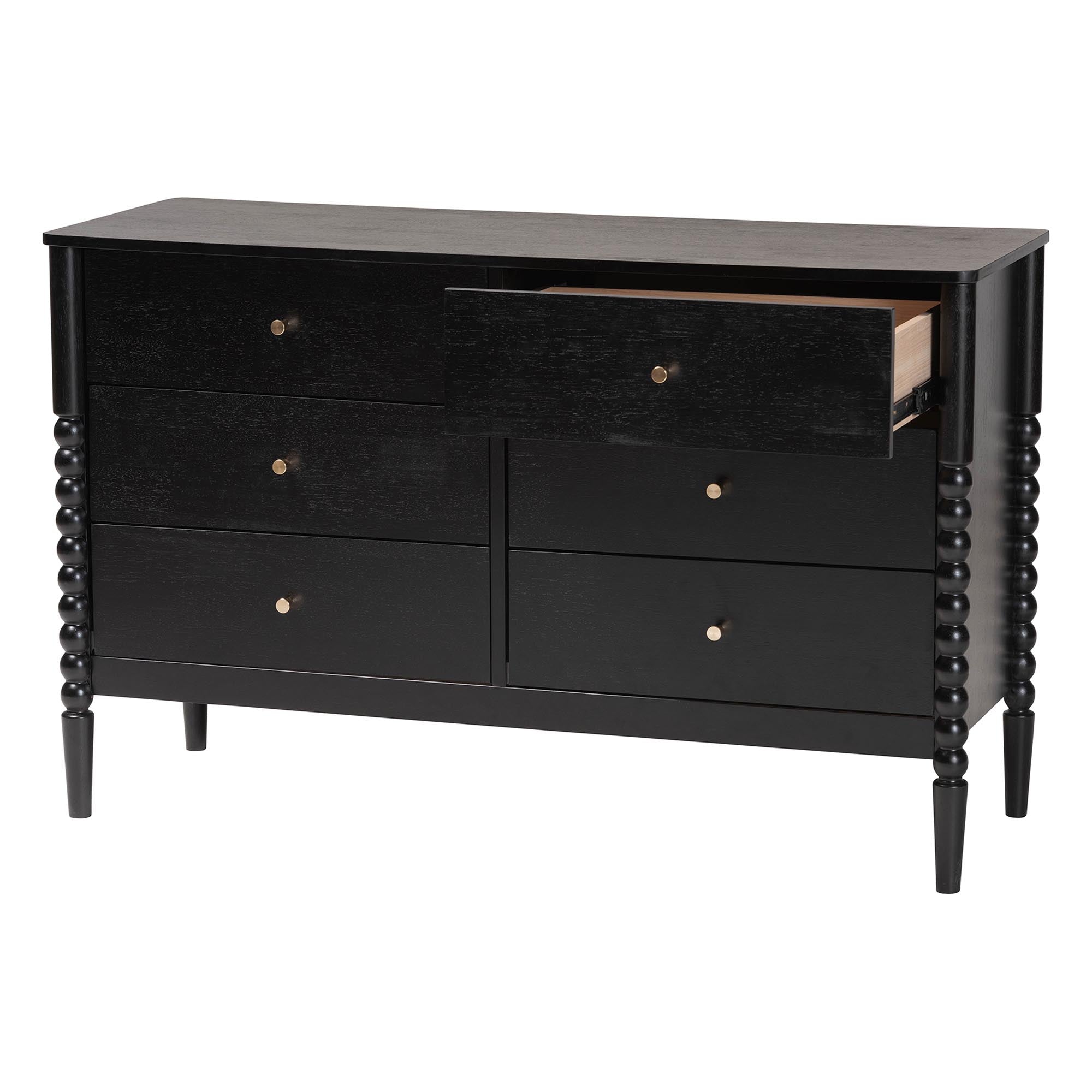 Lucera Mid-Century Bobbin Wood 6-Drawer Dresser
