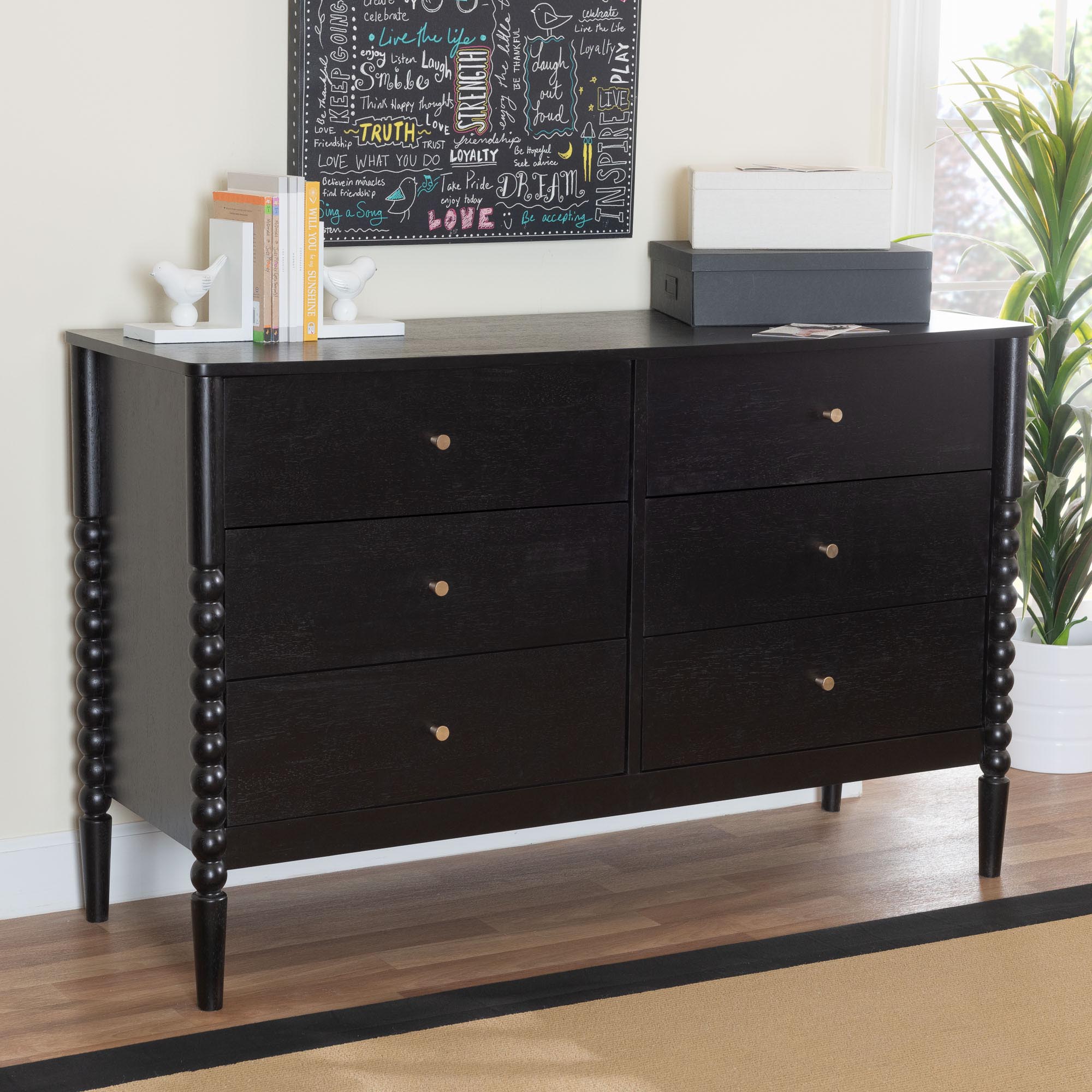 Lucera Mid-Century Bobbin Wood 6-Drawer Dresser