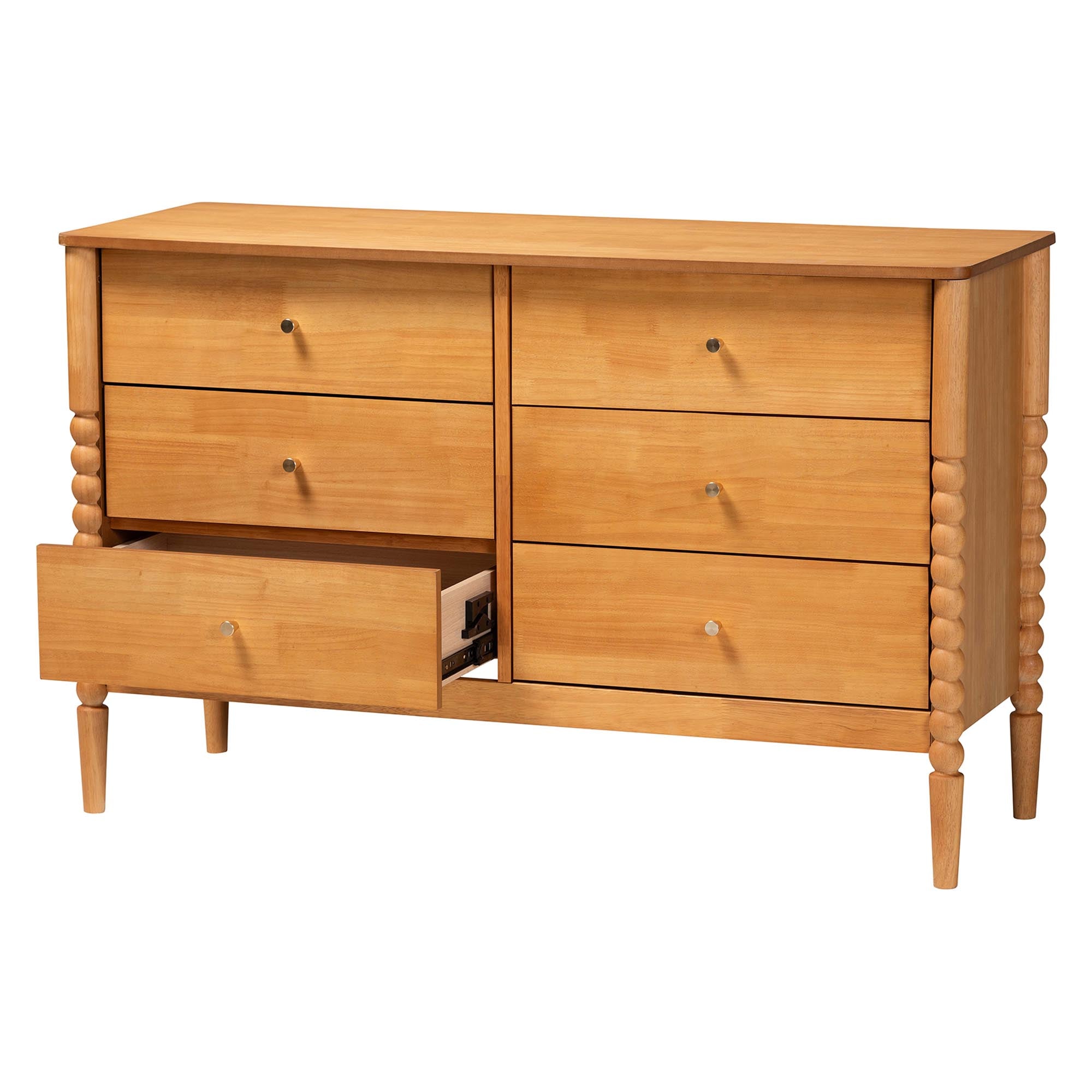 Lucera Mid-Century Bobbin Wood 6-Drawer Dresser