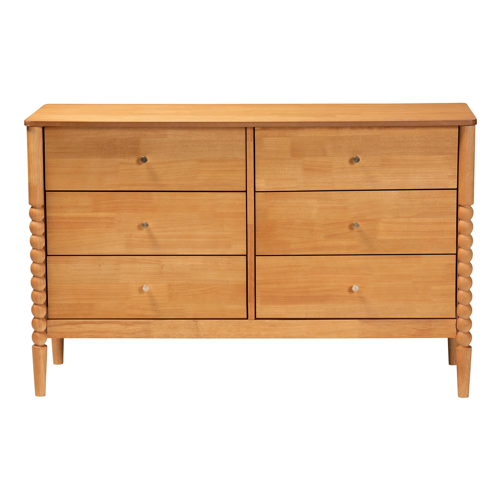 Lucera Mid-Century Bobbin Wood 6-Drawer Dresser